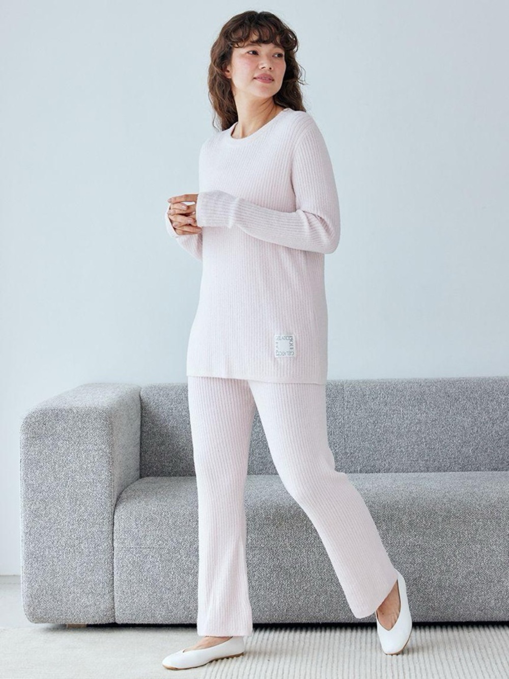 Gelato Pique Ribbed Lounge Set Pink Soft Knit Pajama Set XS One Size Japan